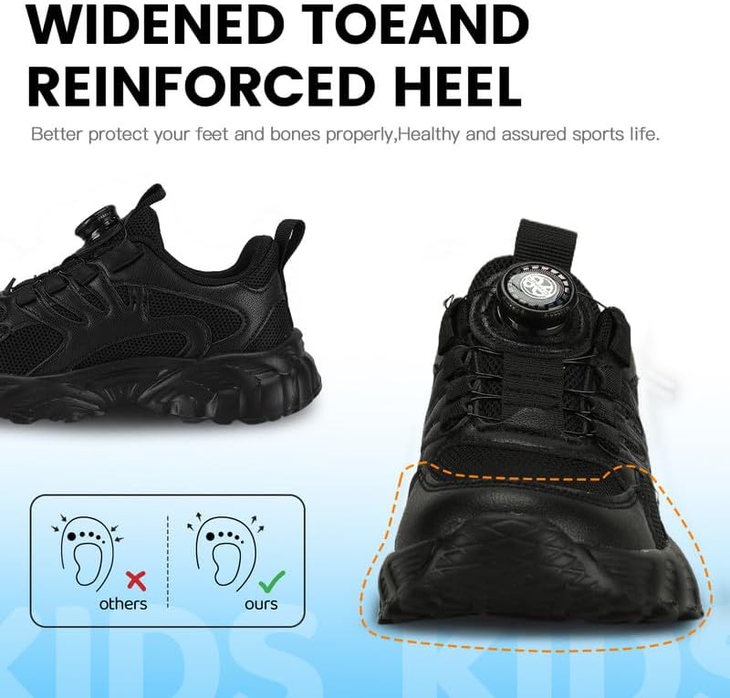Kids Sneakers with Adjustable Dial Laces - Breathable Running Shoes for Boys Girls, Lightweight No Tie Twist Lace Athletic Shoes for School Sports