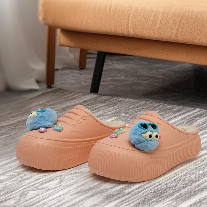 Waterproof Slippers Women Fur Lined Clogs Winter Garden Shoes Warm House Slippers Indoor Outdoor Mules
