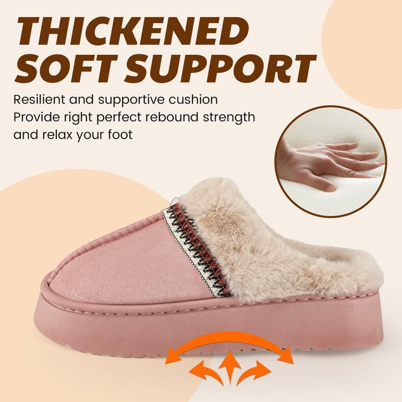 Women’s Fuzzy Slippers, Indoor Plush Faux Fur House Shoes with Memory Foam,Cute Fluffy Home Shoes for Girls & Ladies Cozy Warm Indoor Slip-On Slippers with Non-Slip Sole