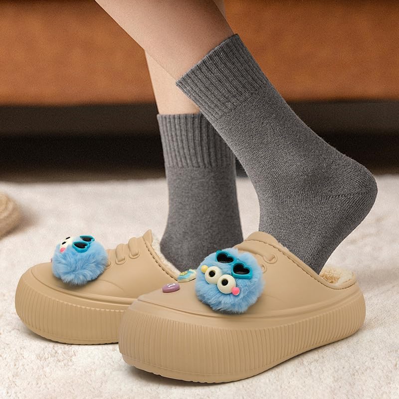 Waterproof Slippers Women Fur Lined Clogs Winter Garden Shoes Warm House Slippers Indoor Outdoor Mules