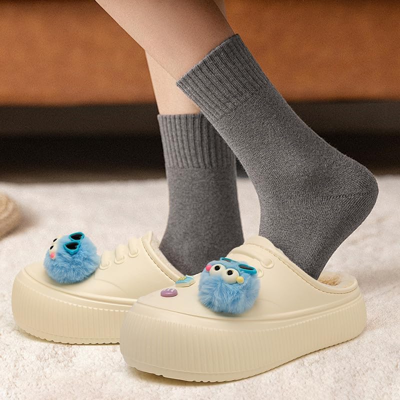 Waterproof Slippers Women Fur Lined Clogs Winter Garden Shoes Warm House Slippers Indoor Outdoor Mules
