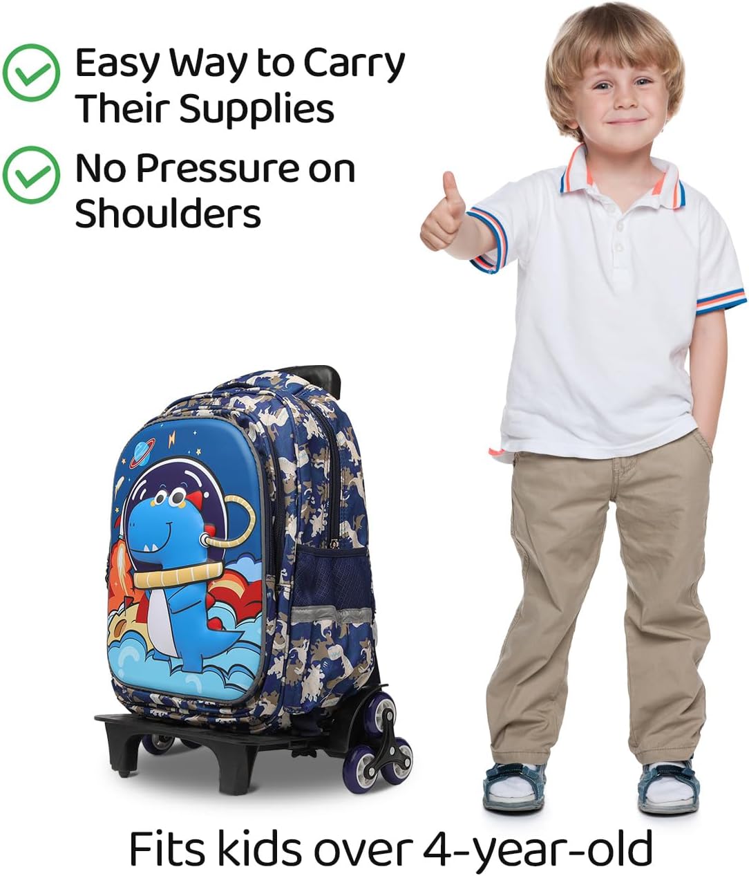 Lucky Kids Children Large Rolling School Bag Student Trolley School Bags with Lunch Bag, Pencil Box Wheeled Backpack Bag Set for Kids