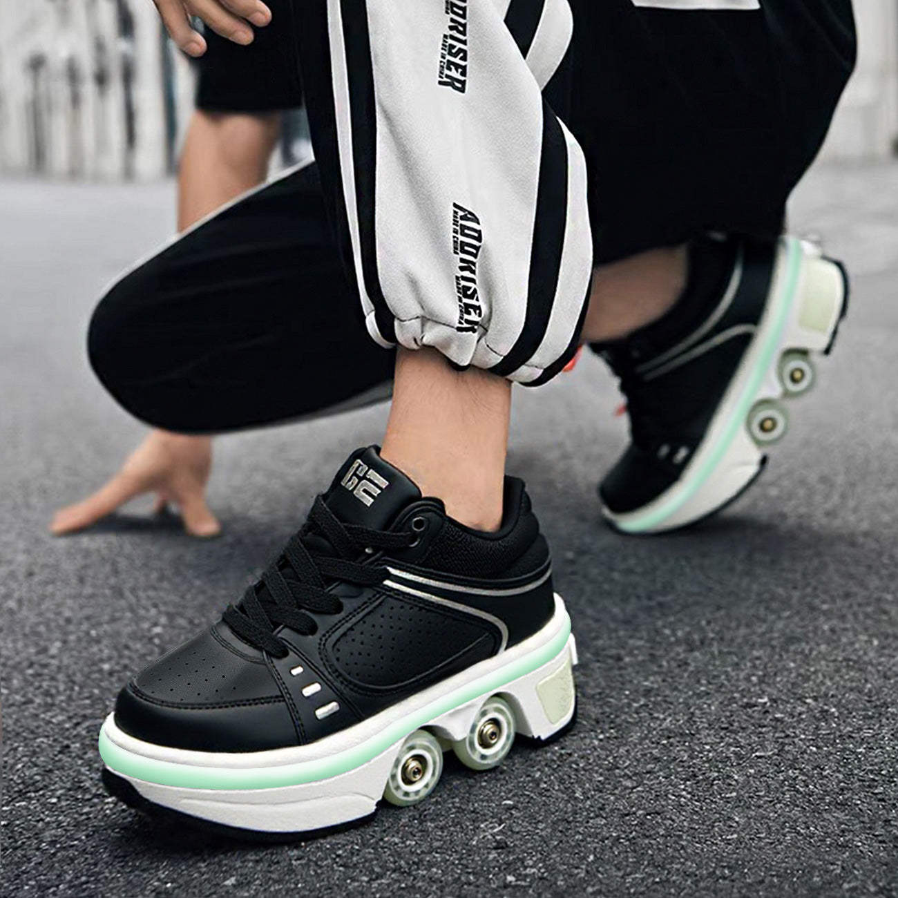 Lucky Kids Light-Up Rechargeable 2-in-1 Retractable Roller Skates Shoes Convertible Skate Sneakers for Kids & Adults