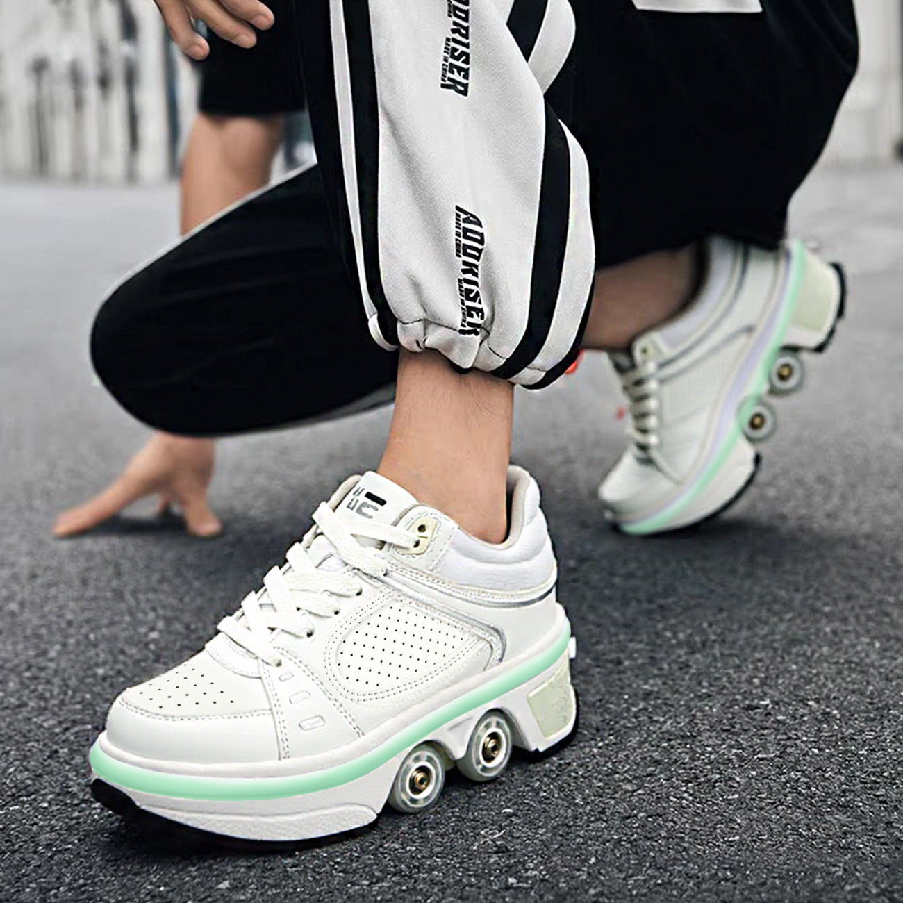 Lucky Kids Light-Up Rechargeable 2-in-1 Retractable Roller Skates Shoes Convertible Skate Sneakers for Kids & Adults