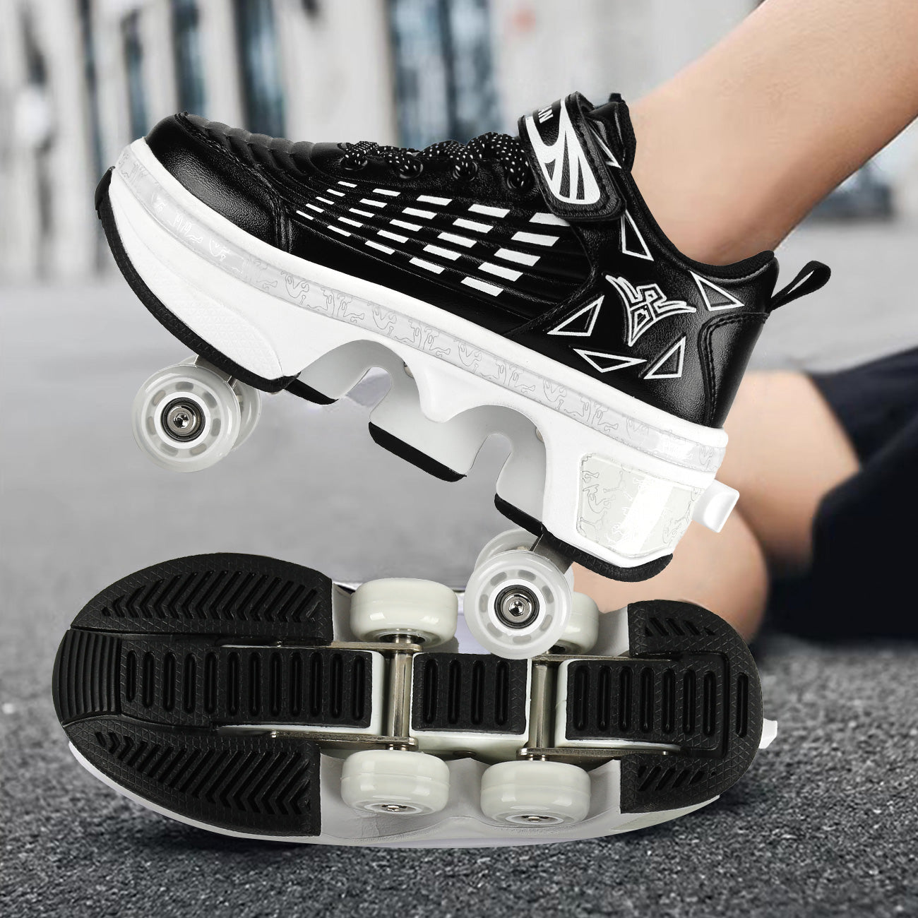 Lucky Kids Classic 2-in-1 Retractable Roller Skates Shoes Stealth Convertible Skate Sneakers