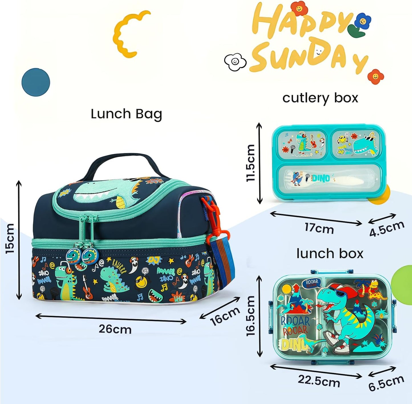 Kids Lunch Box Set with Insulated Bag, Bento Lunch Container & Utensils – Cute Cartoon Designs for Boys & Girls, Leakproof, BPA-Free, Easy to Carry School Lunch Kit