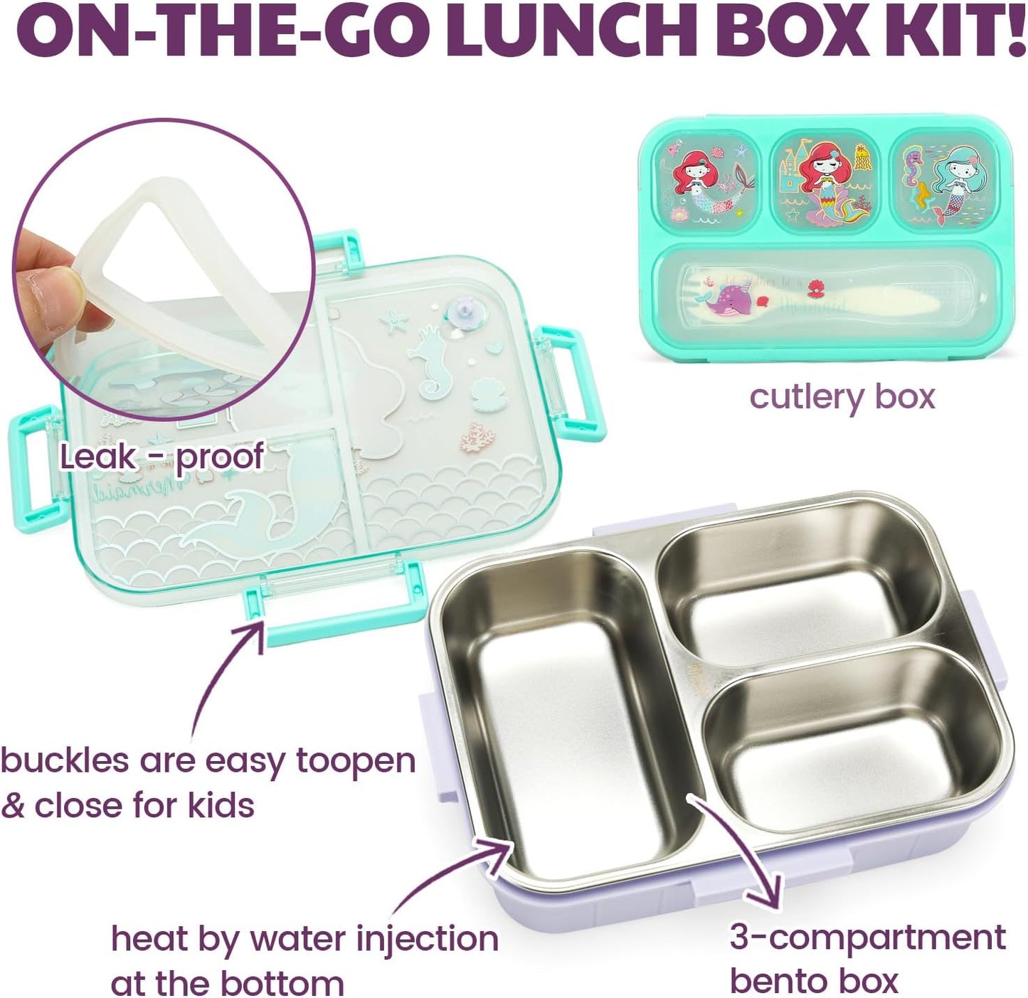 Kids Lunch Box Set with Insulated Bag, Bento Lunch Container & Utensils – Cute Cartoon Designs for Boys & Girls, Leakproof, BPA-Free, Easy to Carry School Lunch Kit