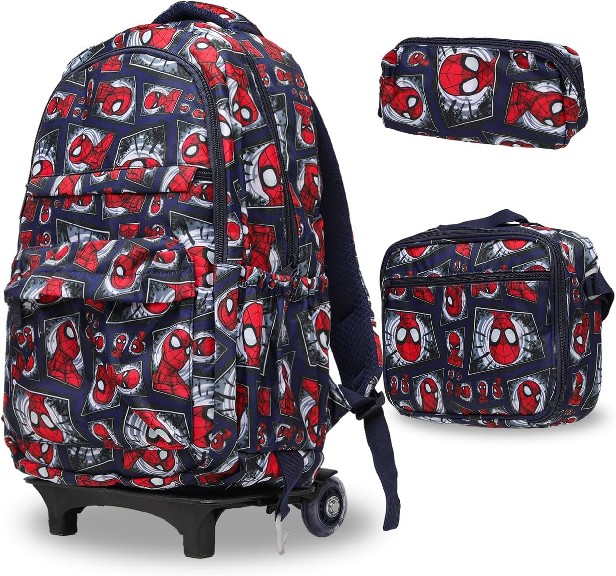 Lucky Kids Children Large Rolling School Bag Student Trolley School Bags with Lunch Bag, Pencil Box Wheeled Backpack Bag Set for Kids