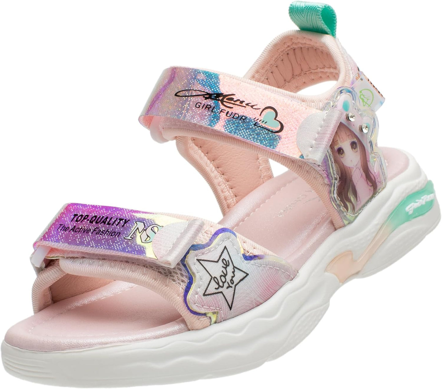 Lucky Kids Girls Cute Waterproof Open Toe Sports Sandals with Hook & Loop Closure for Toddlers and Little Kids - Ideal for Hiking and Beach Outdoor Activities