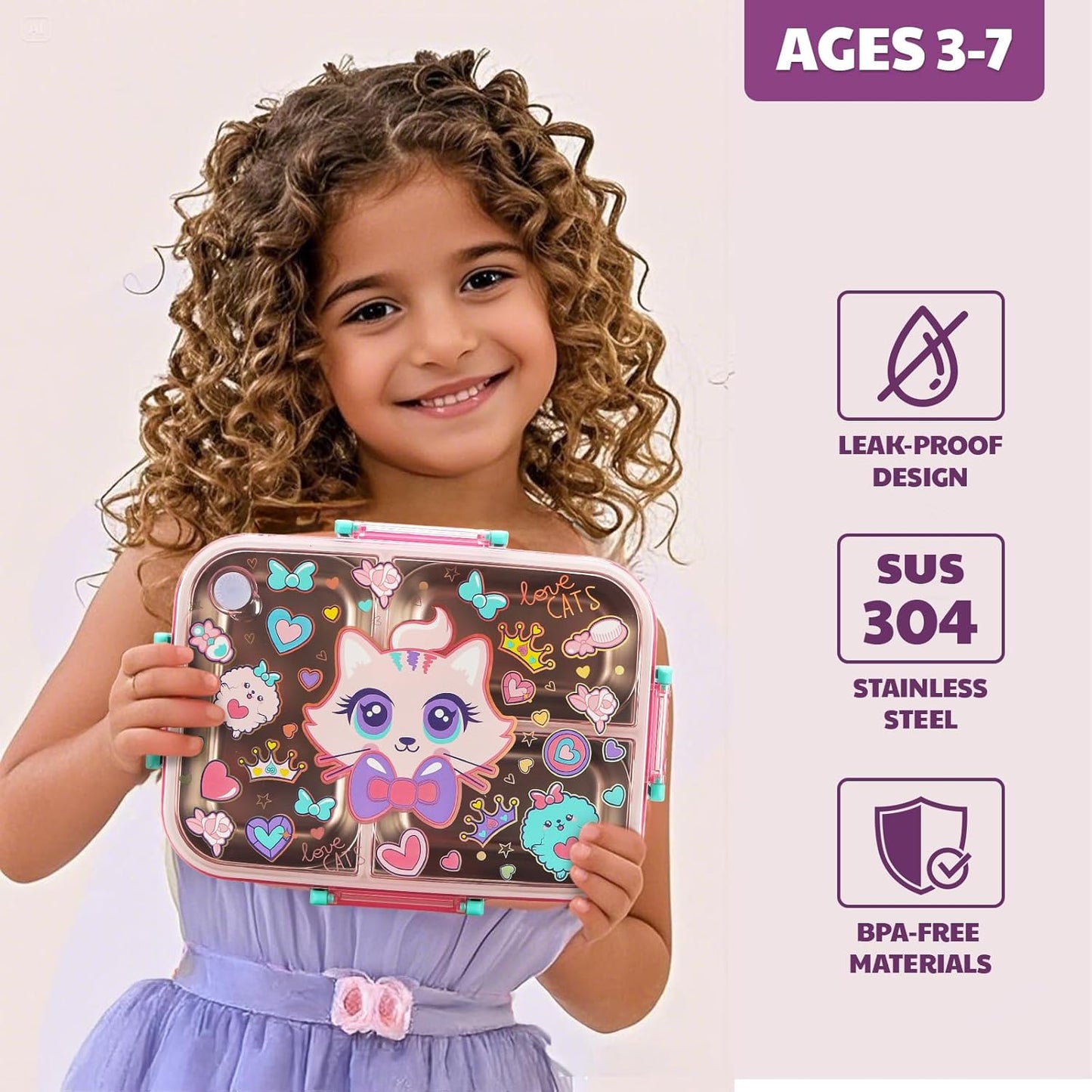 Kids Lunch Box Set with Insulated Bag, Bento Lunch Container & Utensils – Cute Cartoon Designs for Boys & Girls, Leakproof, BPA-Free, Easy to Carry School Lunch Kit