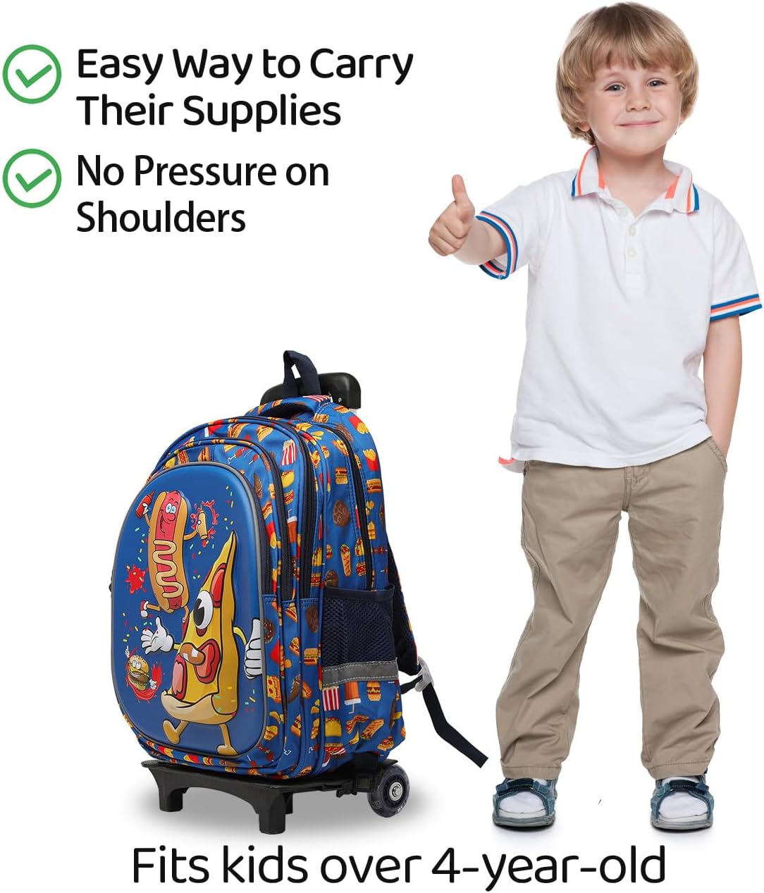Lucky Kids Children Large Rolling School Bag Student Trolley School Bags with Lunch Bag, Pencil Box Wheeled Backpack Bag Set for Kids