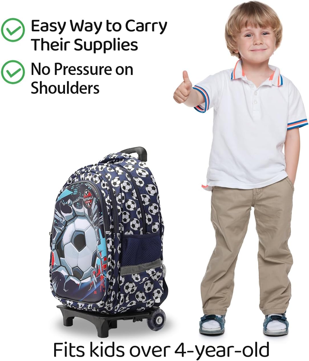Lucky Kids Children Large Rolling School Bag Student Trolley School Bags with Lunch Bag, Pencil Box Wheeled Backpack Bag Set for Kids