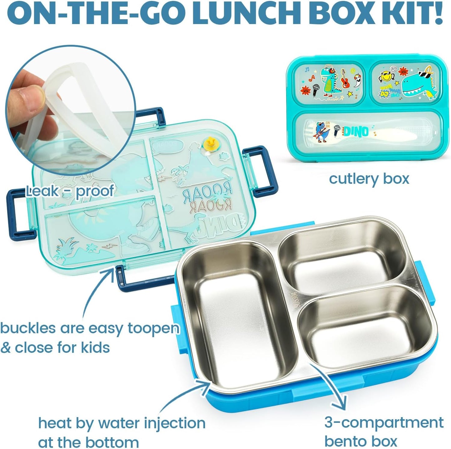 Kids Lunch Box Set with Insulated Bag, Bento Lunch Container & Utensils – Cute Cartoon Designs for Boys & Girls, Leakproof, BPA-Free, Easy to Carry School Lunch Kit