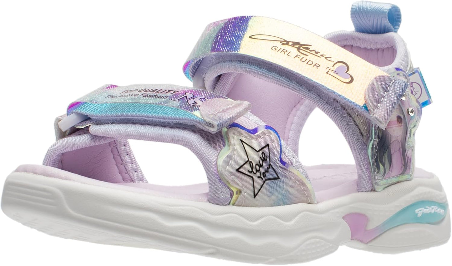 Lucky Kids Girls Cute Waterproof Open Toe Sports Sandals with Hook & Loop Closure for Toddlers and Little Kids - Ideal for Hiking and Beach Outdoor Activities