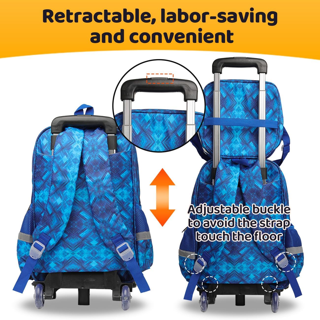 Lucky Kids Children Large Rolling School Bag Student Trolley School Bags with Lunch Bag, Pencil Box Wheeled Backpack Bag Set for Kids