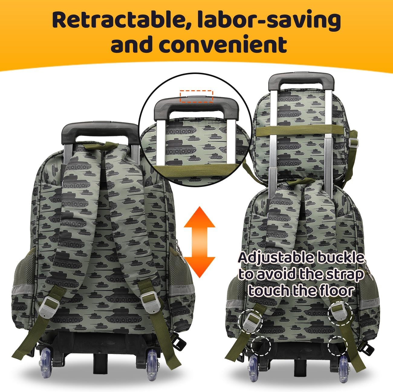 Lucky Kids Children Large Rolling School Bag Student Trolley School Bags with Lunch Bag, Pencil Box Wheeled Backpack Bag Set for Kids