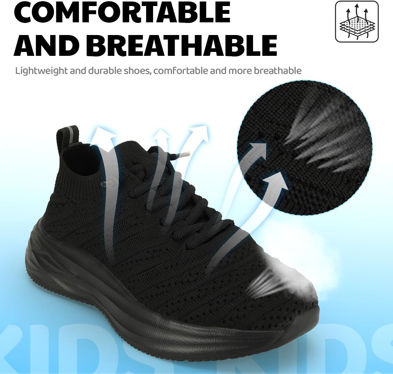 Breathable Knit Sneakers for Kids & Teens – Lightweight Slip-On Running Shoes with Cushioned Sole, Sizes 28-43