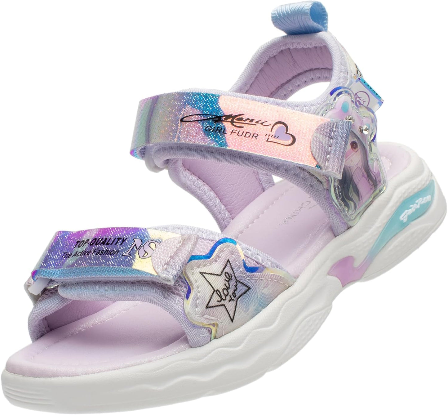 Lucky Kids Girls Cute Waterproof Open Toe Sports Sandals with Hook & Loop Closure for Toddlers and Little Kids - Ideal for Hiking and Beach Outdoor Activities