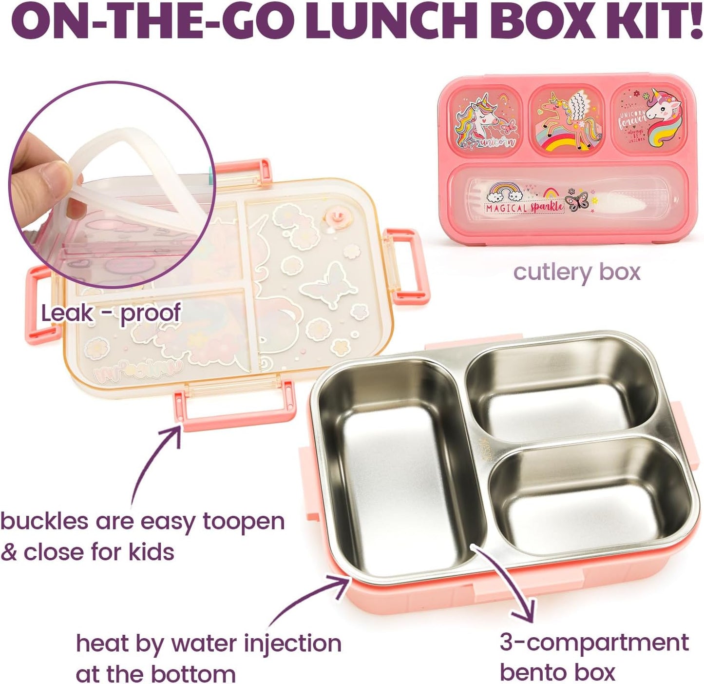 Kids Lunch Box Set with Insulated Bag, Bento Lunch Container & Utensils – Cute Cartoon Designs for Boys & Girls, Leakproof, BPA-Free, Easy to Carry School Lunch Kit