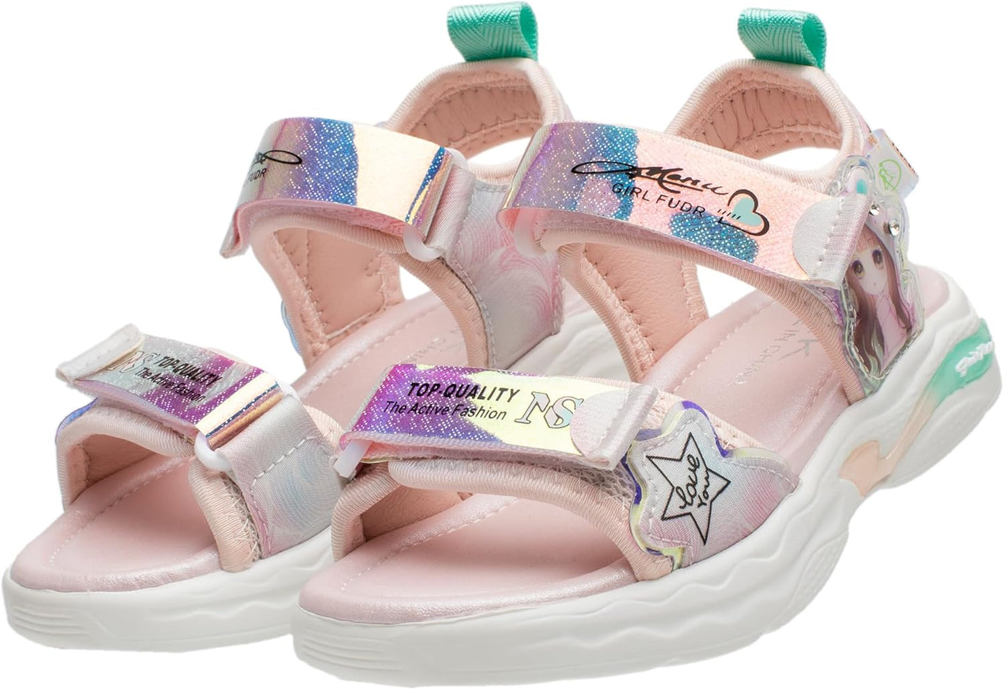 Lucky Kids Girls Cute Waterproof Open Toe Sports Sandals with Hook & Loop Closure for Toddlers and Little Kids - Ideal for Hiking and Beach Outdoor Activities