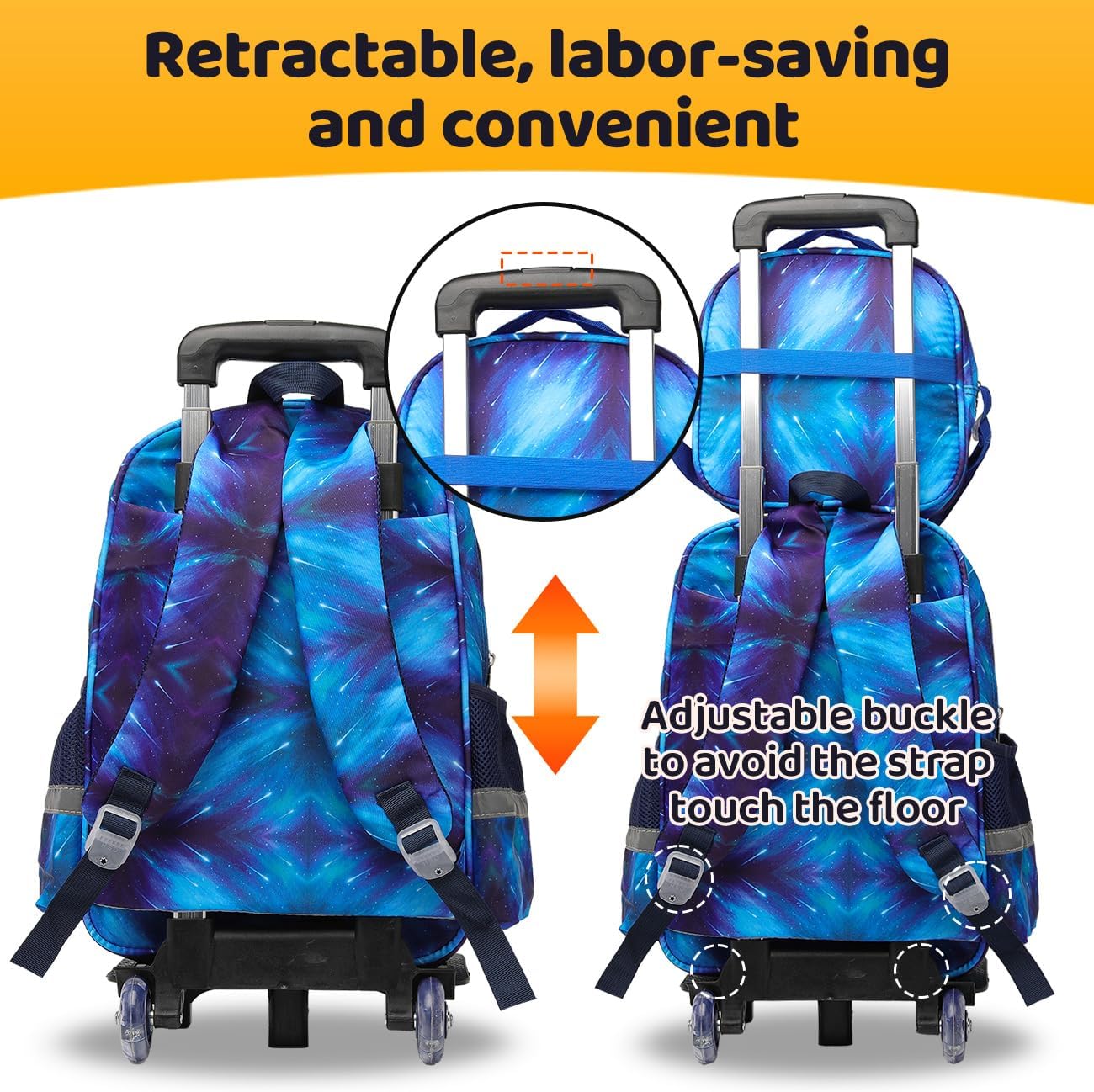 Lucky Kids Children Large Rolling School Bag Student Trolley School Bags with Lunch Bag, Pencil Box Wheeled Backpack Bag Set for Kids