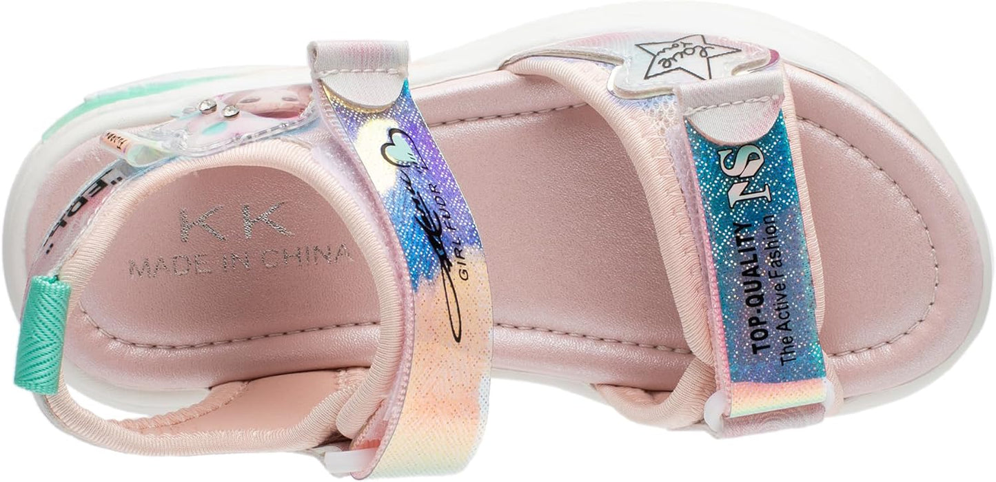 Lucky Kids Girls Cute Waterproof Open Toe Sports Sandals with Hook & Loop Closure for Toddlers and Little Kids - Ideal for Hiking and Beach Outdoor Activities