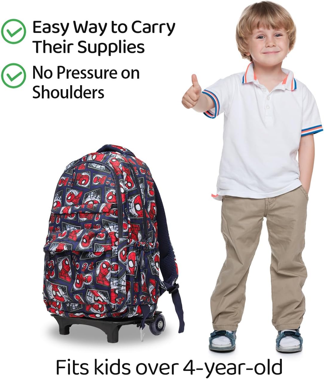 Lucky Kids Children Large Rolling School Bag Student Trolley School Bags with Lunch Bag, Pencil Box Wheeled Backpack Bag Set for Kids