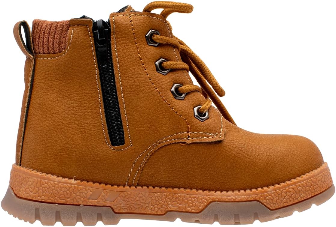 Lucky Kids Stylish Unisex Boots With Lace Up & Side-Zipp Closure For Outdoor Walking Non Slip Sole Easy Wear Boots For Toddlers
