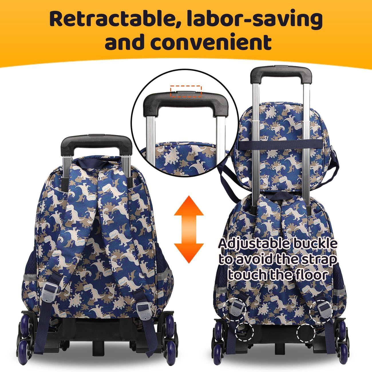 Lucky Kids Children Large Rolling School Bag Student Trolley School Bags with Lunch Bag, Pencil Box Wheeled Backpack Bag Set for Kids