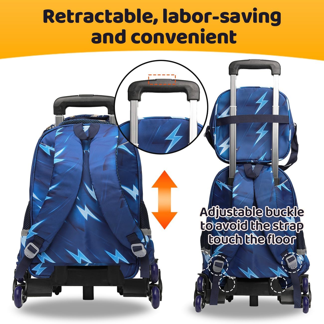 Lucky Kids Children Large Rolling School Bag Student Trolley School Bags with Lunch Bag, Pencil Box Wheeled Backpack Bag Set for Kids