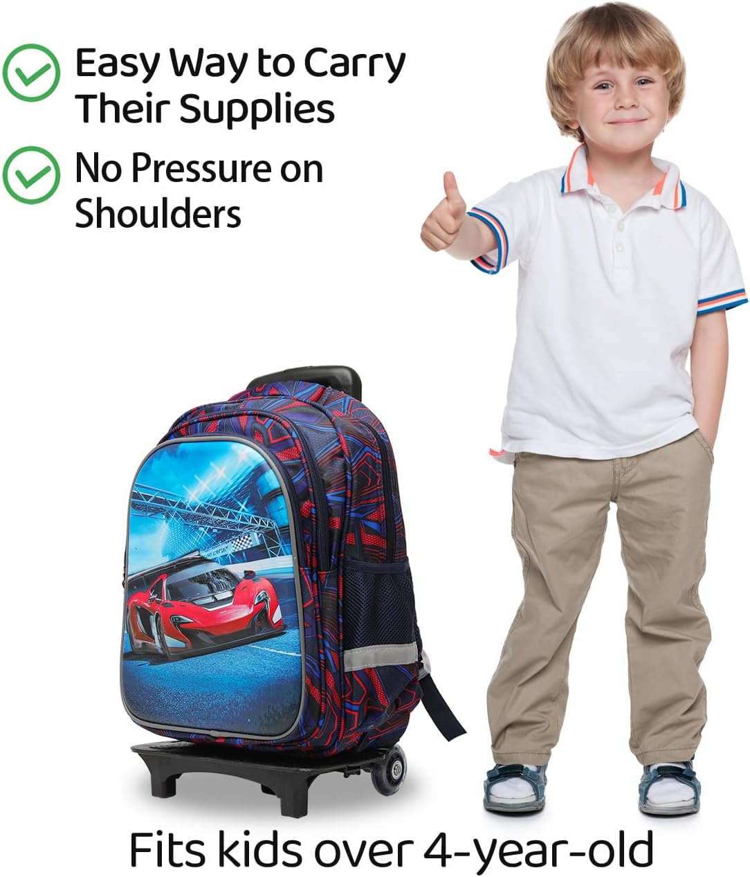 Lucky Kids Children Large Rolling School Bag Student Trolley School Bags with Lunch Bag, Pencil Box Wheeled Backpack Bag Set for Kids