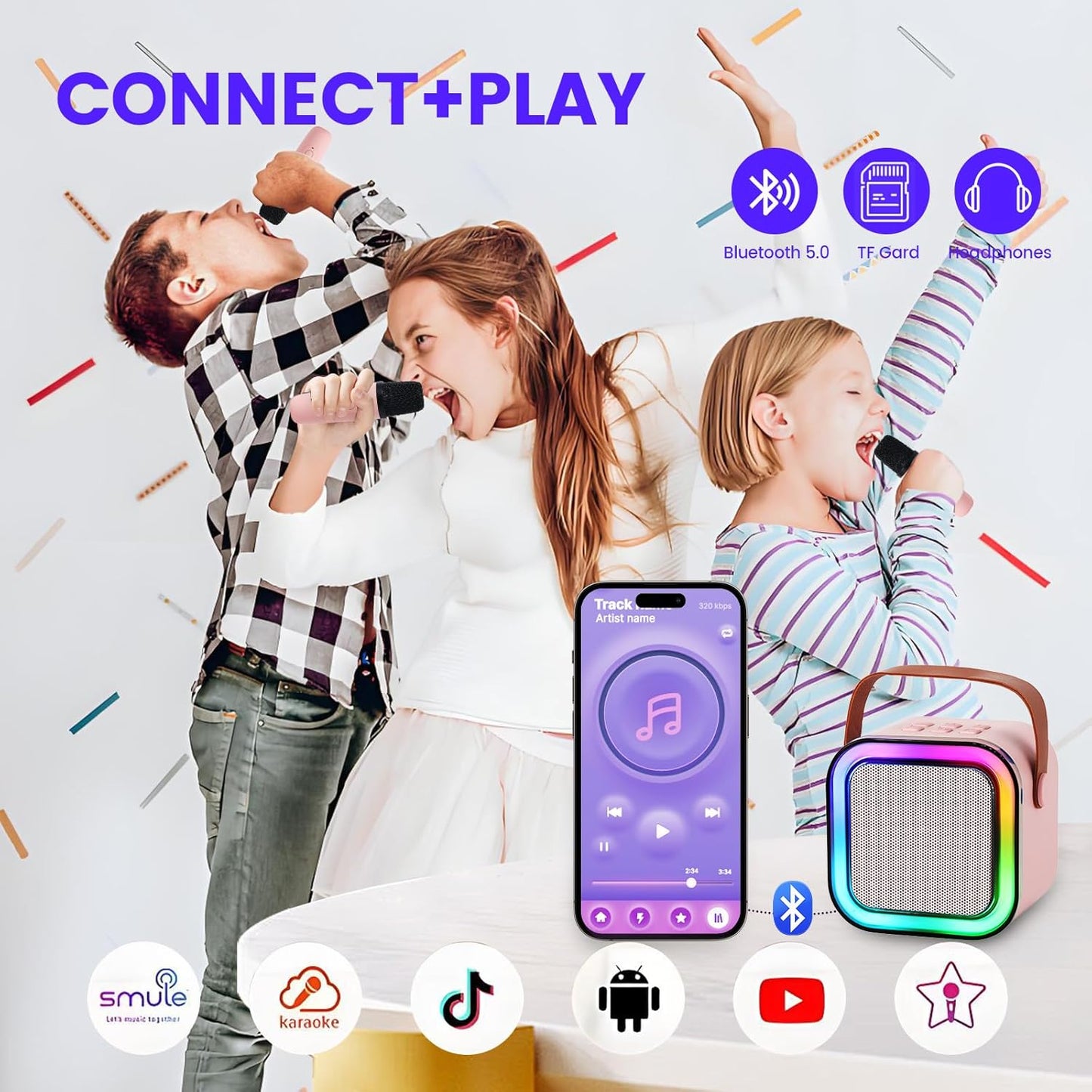 Mini Karaoke Machine for Kids Adults, Portable Bluetooth Speaker with Wireless Karaoke Microphone, Toys for 3-12 Years Old Boys Girls Kids