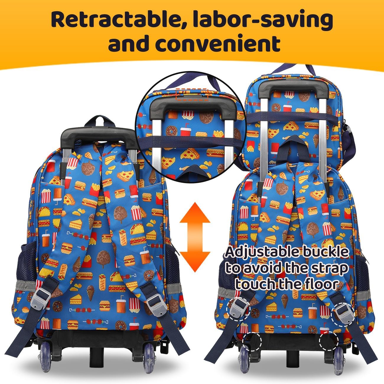 Lucky Kids Children Large Rolling School Bag Student Trolley School Bags with Lunch Bag, Pencil Box Wheeled Backpack Bag Set for Kids