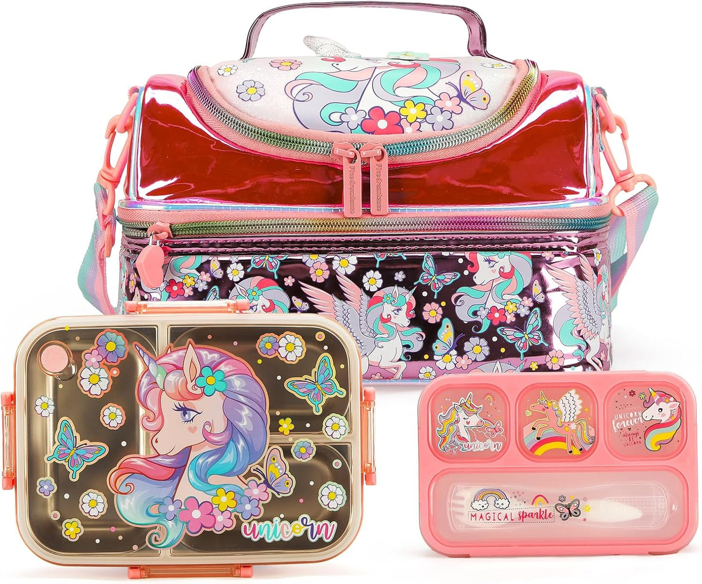 Kids Lunch Box Set with Insulated Bag, Bento Lunch Container & Utensils – Cute Cartoon Designs for Boys & Girls, Leakproof, BPA-Free, Easy to Carry School Lunch Kit