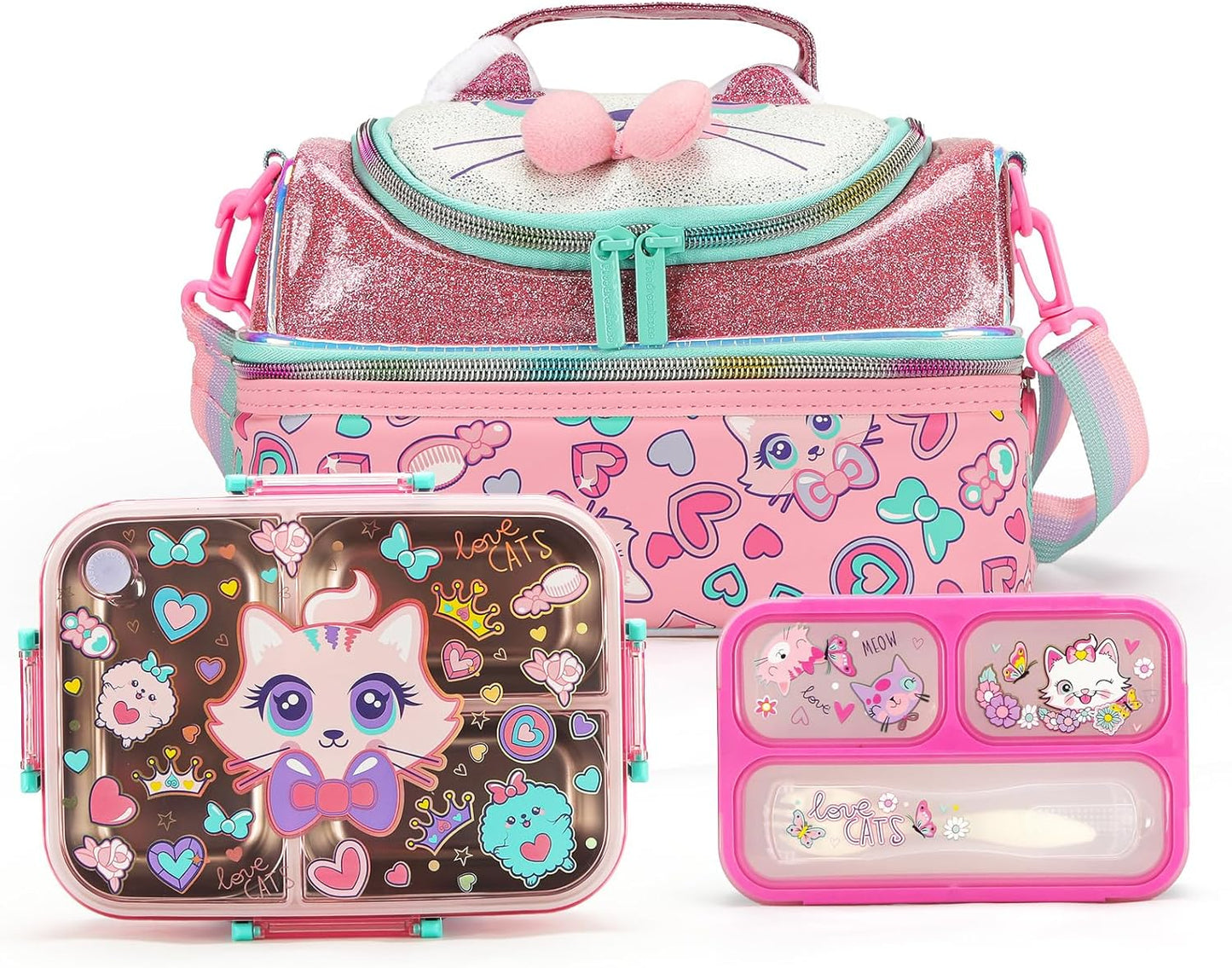Kids Lunch Box Set with Insulated Bag, Bento Lunch Container & Utensils – Cute Cartoon Designs for Boys & Girls, Leakproof, BPA-Free, Easy to Carry School Lunch Kit