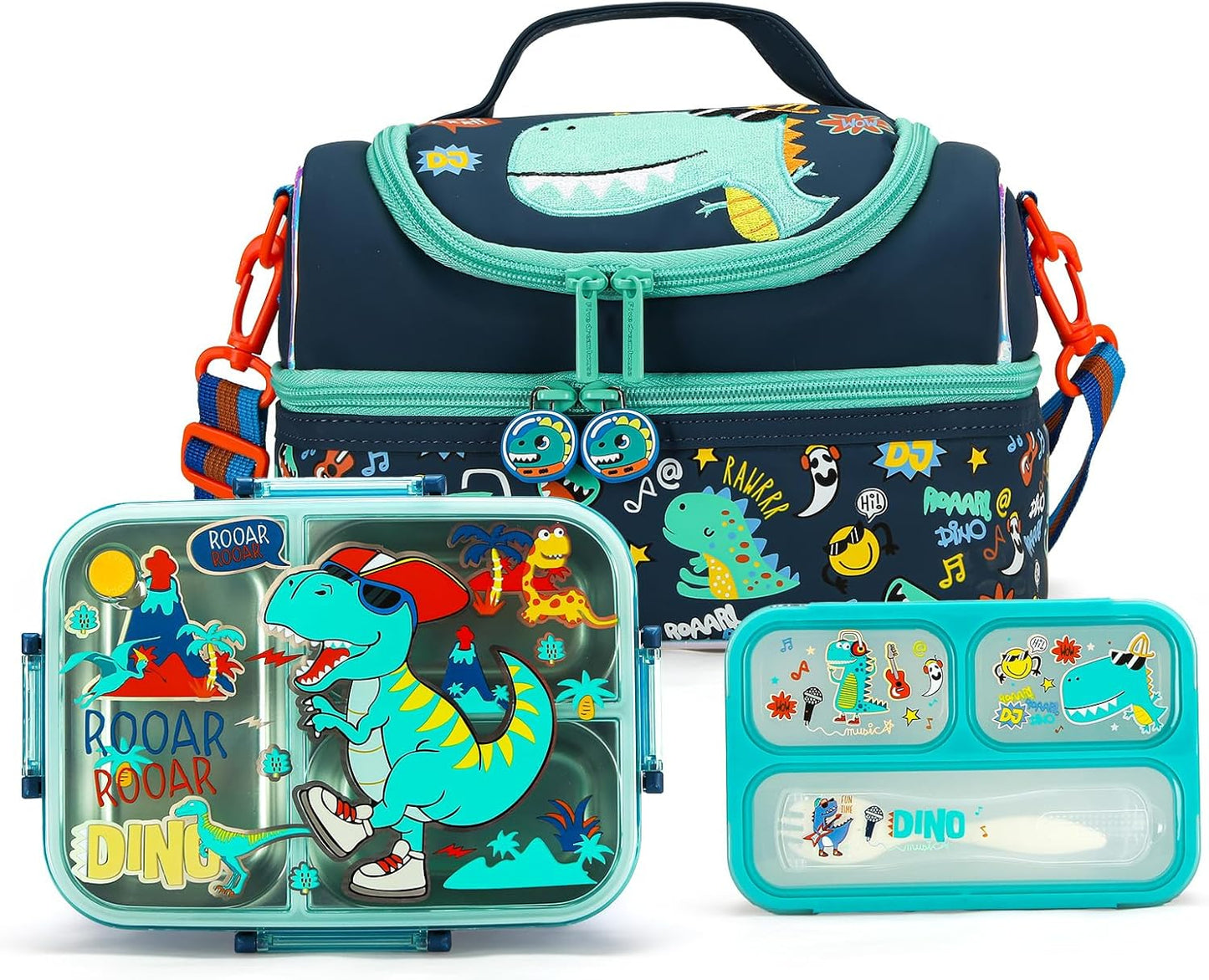 Kids Lunch Box Set with Insulated Bag, Bento Lunch Container & Utensils – Cute Cartoon Designs for Boys & Girls, Leakproof, BPA-Free, Easy to Carry School Lunch Kit