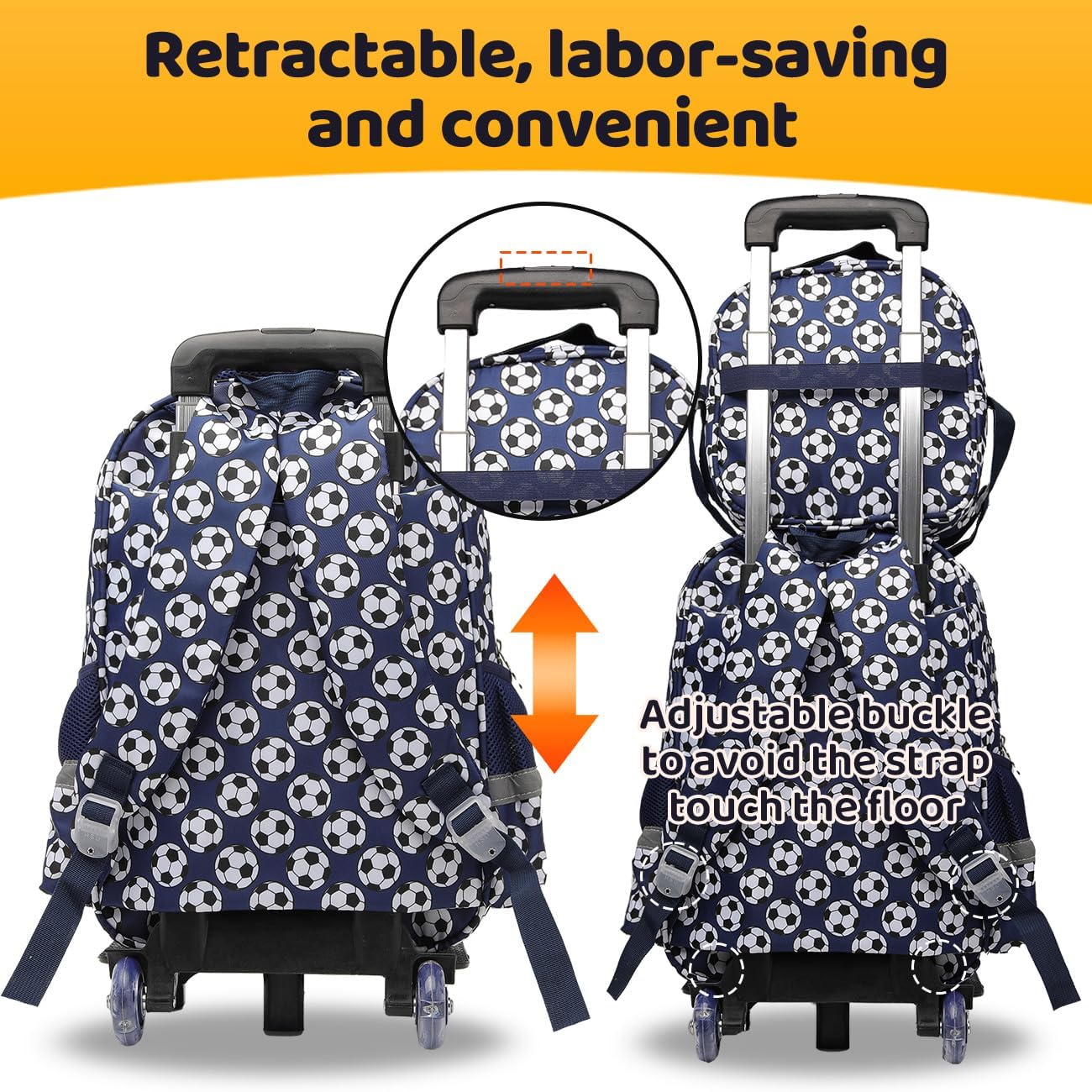 Lucky Kids Children Large Rolling School Bag Student Trolley School Bags with Lunch Bag, Pencil Box Wheeled Backpack Bag Set for Kids