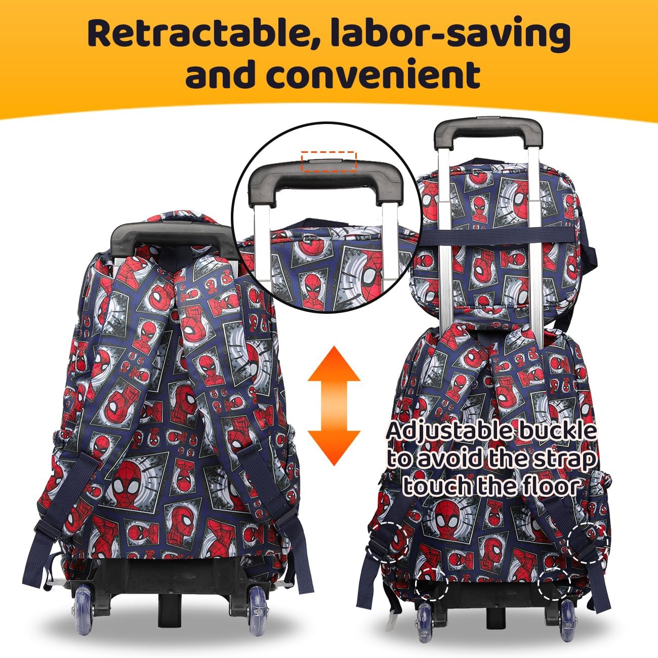 Lucky Kids Children Large Rolling School Bag Student Trolley School Bags with Lunch Bag, Pencil Box Wheeled Backpack Bag Set for Kids