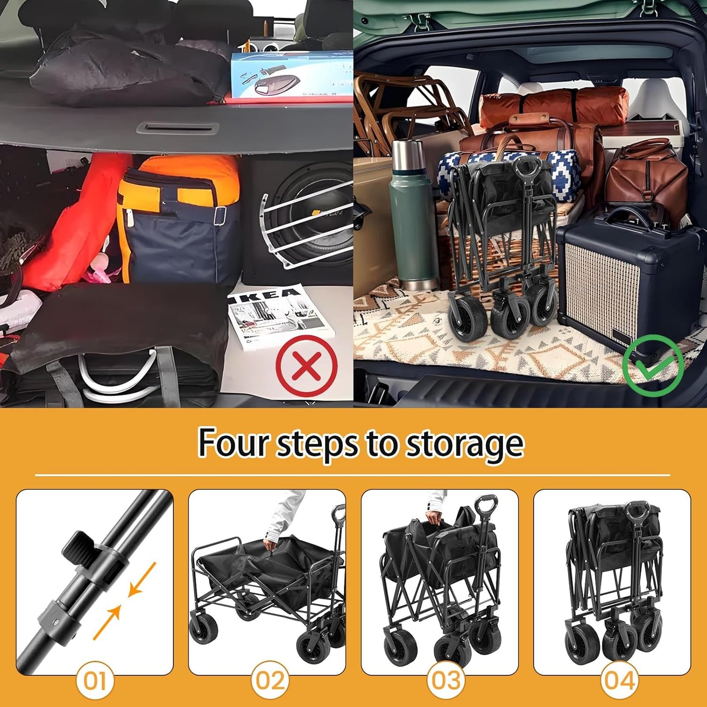 عربة حديقة قابلة للطي من لاكي كيدز، عربة تسوق خارجية بعجلات كبيرة وسطح طاولة قابل للطي بحد اقصى 150 كغم 600 دي اكسفورد للشاطئ والحديقة والتخييم والنزهات
