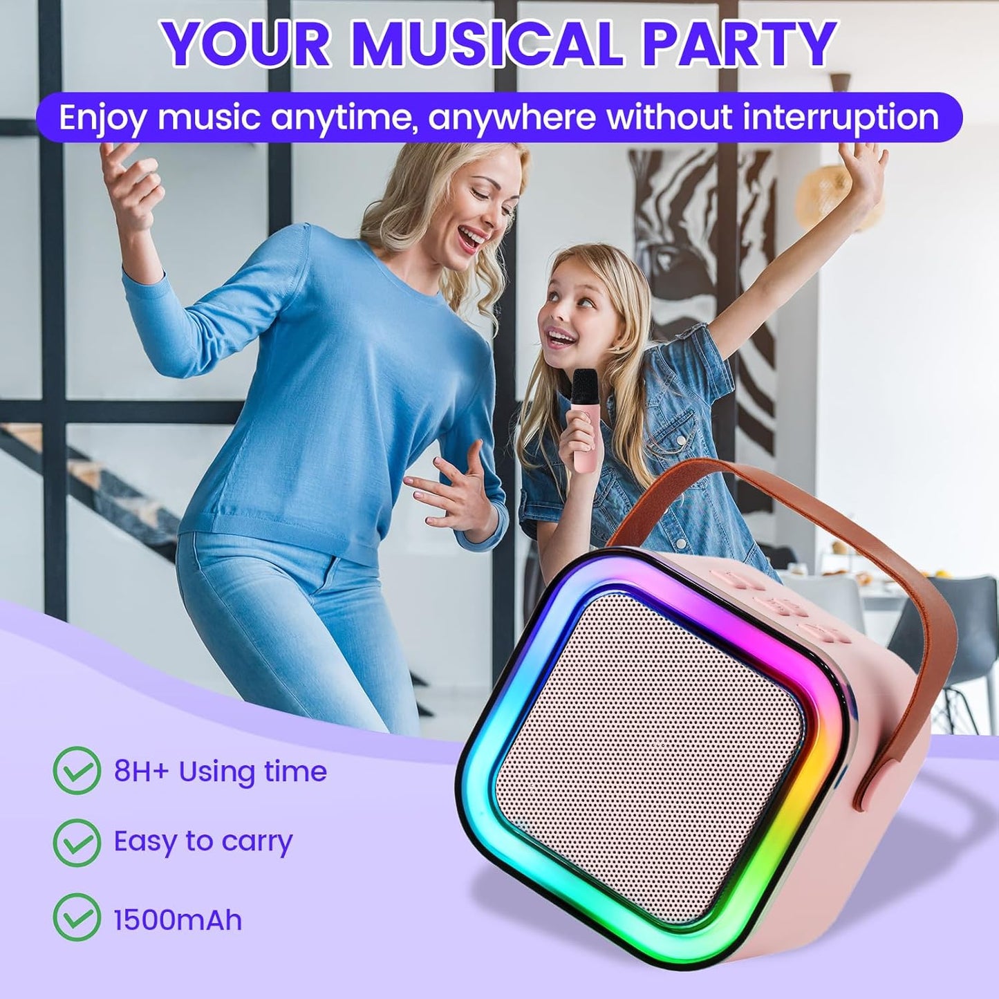 Mini Karaoke Machine for Kids Adults, Portable Bluetooth Speaker with Wireless Karaoke Microphone, Toys for 3-12 Years Old Boys Girls Kids