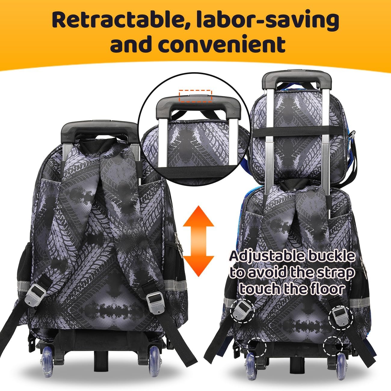 Lucky Kids Children Large Rolling School Bag Student Trolley School Bags with Lunch Bag, Pencil Box Wheeled Backpack Bag Set for Kids