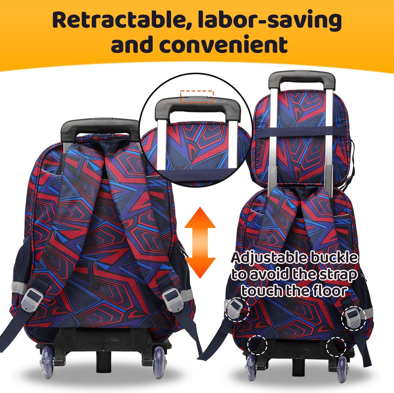 Lucky Kids Children Large Rolling School Bag Student Trolley School Bags with Lunch Bag, Pencil Box Wheeled Backpack Bag Set for Kids