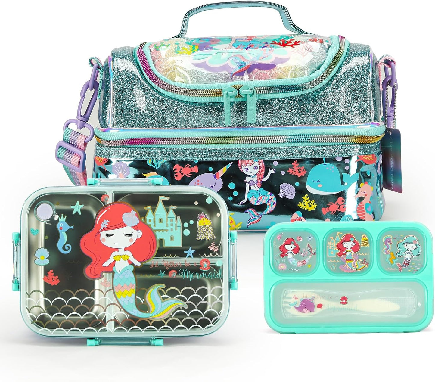 Kids Lunch Box Set with Insulated Bag, Bento Lunch Container & Utensils – Cute Cartoon Designs for Boys & Girls, Leakproof, BPA-Free, Easy to Carry School Lunch Kit