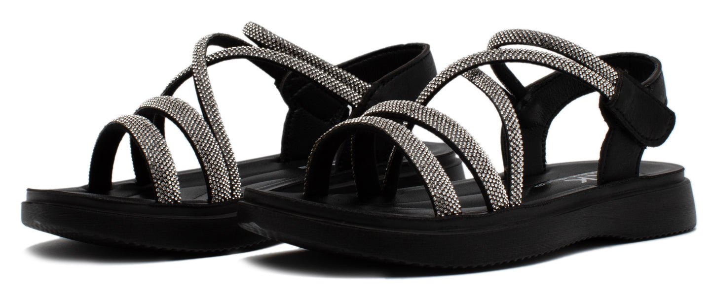 Kids King Sparkly Rhinestone Slip on Flat Sandals