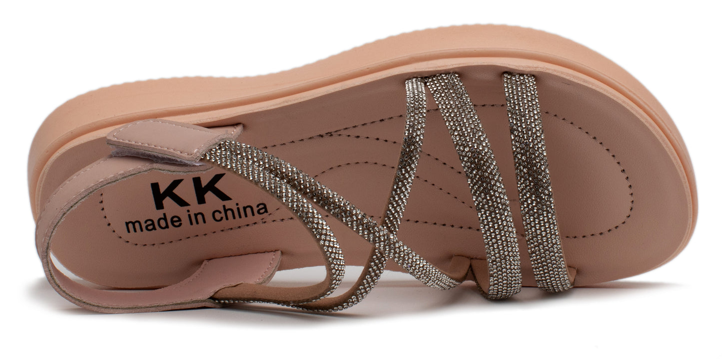 Kids King Sparkly Rhinestone Slip on Flat Sandals