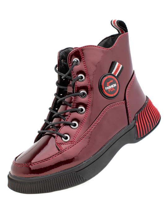 Lucky Kids Lace-Up Glossy Ankle Boots