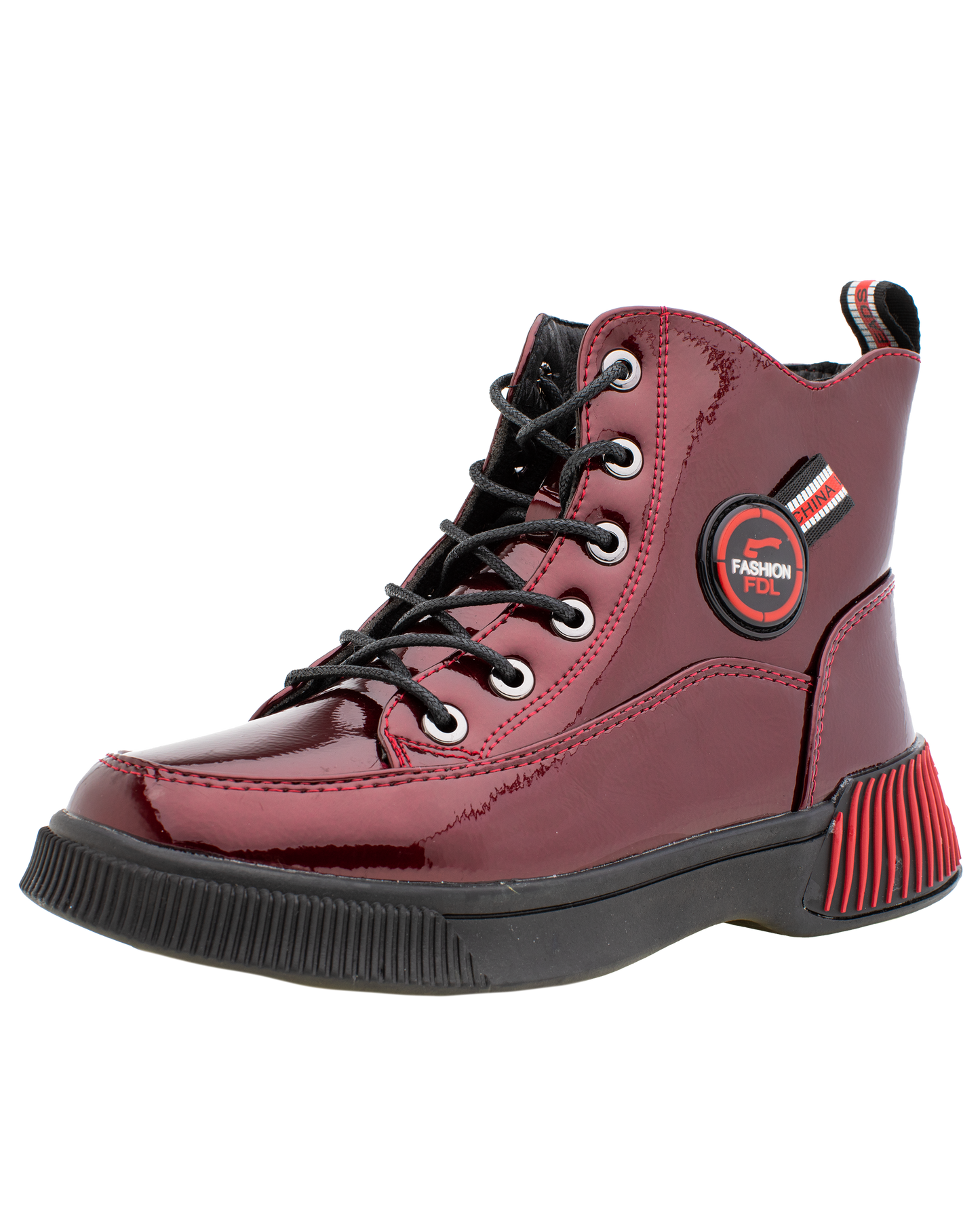 Lucky Kids Lace-Up Glossy Ankle Boots