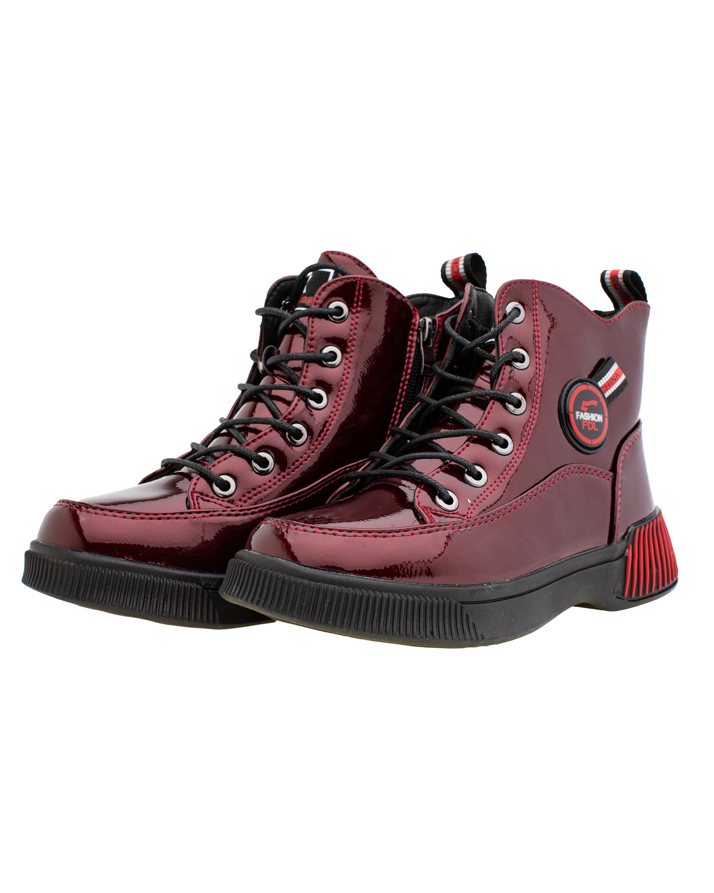 Lucky Kids Lace-Up Glossy Ankle Boots