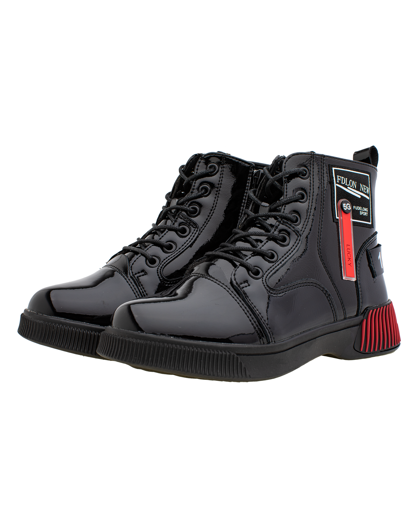 Lucky Kids Lace-Up Glossy Ankle Boots