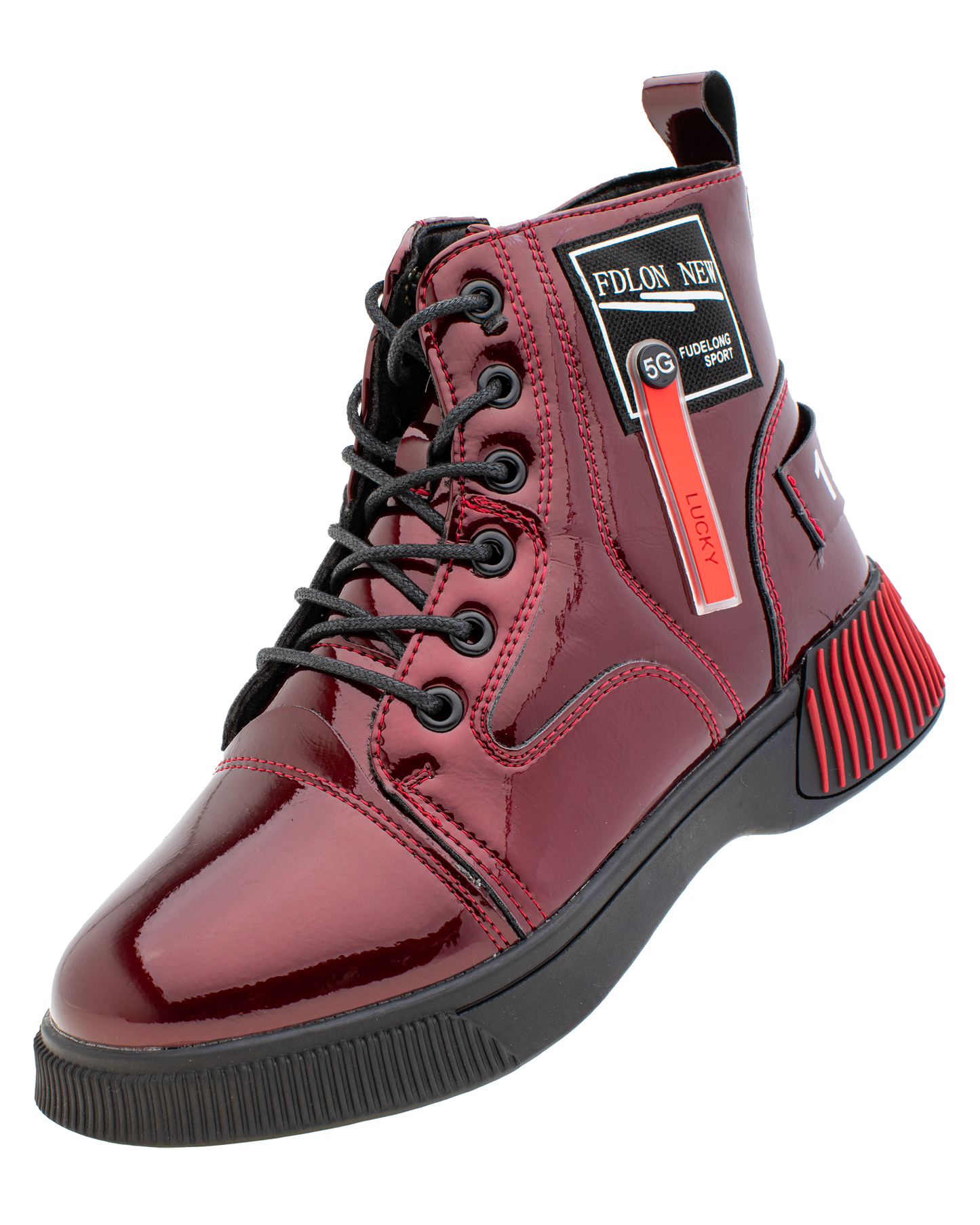 Lucky Kids Lace-Up Glossy Ankle Boots